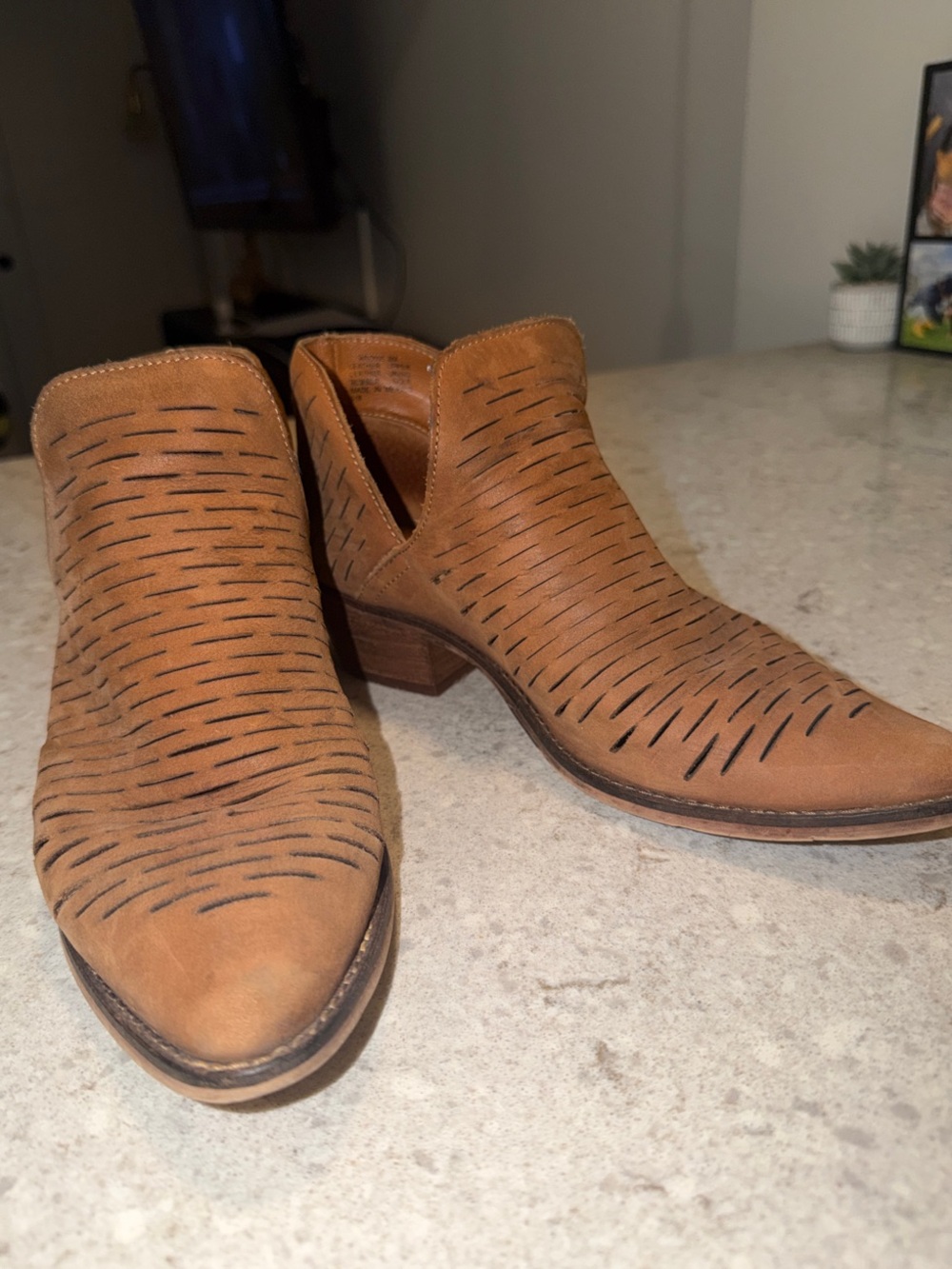 Steve Madden Perforated Tan Leather Ankle Booties